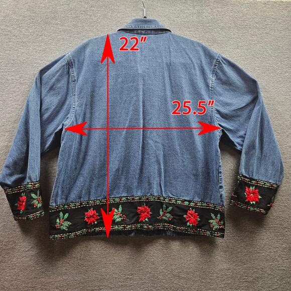 Vtg New Direction Women's Denim Jacket Shacket Christmas Embroidery Sequins XL - Picture 8 of 8